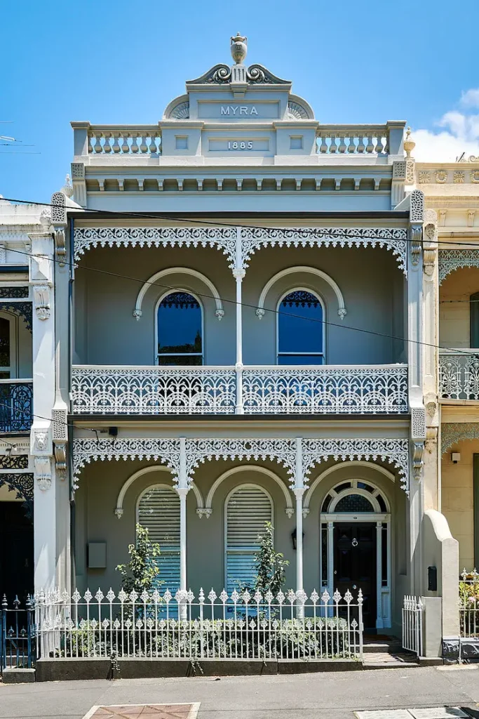 Tasmania Restoration heritage project featuring restored Victorian terrace façade with ornate cast iron lacework